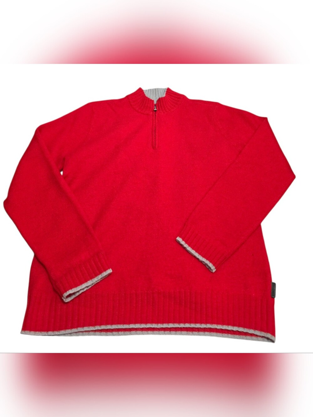 Burton Lambswool 1/4 Zip Red Sweater with Gray Trim
